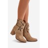 Suede Openwork Ankle Boots On Heel Beige Lewski 3629 - 3629 BEŻ B.WELUR