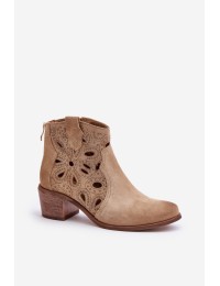 Perforated Suede Ankle Boots Beige Lewski Shoes 3170/2 - 3170/2 BEŻ B.WELUR