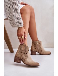 Perforated Suede Ankle Boots Beige Lewski Shoes 3170/2 - 3170/2 BEŻ B.WELUR