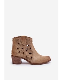 Perforated Suede Ankle Boots Beige Lewski Shoes 3170/2 - 3170/2 BEŻ B.WELUR