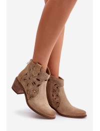 Perforated Suede Ankle Boots Beige Lewski Shoes 3170/2 - 3170/2 BEŻ B.WELUR