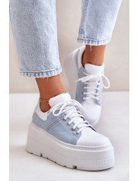 Leather Sneakers On Massive Platform Denim White Lewski 3586 - 3586 BIAŁ LICO/J.JEANS