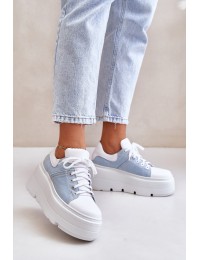 Leather Sneakers On Massive Platform Denim White Lewski 3586 - 3586 BIAŁ LICO/J.JEANS