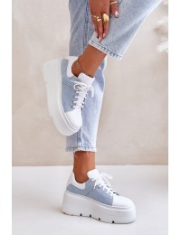 Leather Sneakers On Massive Platform Denim White Lewski 3586 - 3586 BIAŁ LICO/J.JEANS