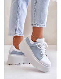 Leather Sneakers On Massive Platform Denim White Lewski 3586 - 3586 BIAŁ LICO/J.JEANS