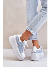 Leather Sneakers On Massive Platform Denim White Lewski 3586 - 3586 BIAŁ LICO/J.JEANS