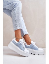 Leather Sneakers On Massive Platform Denim White Lewski 3586 - 3586 BIAŁ LICO/J.JEANS