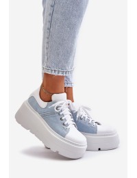 Leather Sneakers On Massive Platform Denim White Lewski 3586 - 3586 BIAŁ LICO/J.JEANS