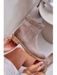 Low Women's Ankle Boots With Flat Heel Suede Lewski 3624 Cappuccino - 3624 CAPPUCINO WEL