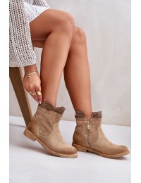 Low Women's Boots On Flat Heel Suede Lewski 3624 Beige - 3624 BEŻ B.WELUR