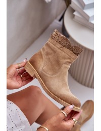 Low Women's Boots On Flat Heel Suede Lewski 3624 Beige - 3624 BEŻ B.WELUR