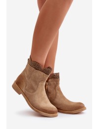 Low Women's Boots On Flat Heel Suede Lewski 3624 Beige - 3624 BEŻ B.WELUR