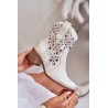 Women's Heeled Ankle Boots With Openwork Pattern Lewski 3394/2 Gold Distressed - 3394/2 ZŁOTY PRZECIER