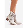 Women's Heeled Ankle Boots With Openwork Pattern Lewski 3394/2 Gold Distressed - 3394/2 ZŁOTY PRZECIER