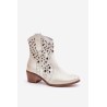 Women's Heeled Ankle Boots With Openwork Pattern Lewski 3394/2 Gold Distressed - 3394/2 ZŁOTY PRZECIER