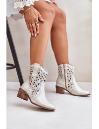 Women's Heeled Ankle Boots With Openwork Pattern Lewski 3394/2 Gold Distressed - 3394/2 ZŁOTY PRZECIER