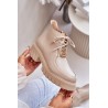 Zazoo 2952 Leather Ankle Boots With Golden Decoration Beige - 2952/008