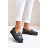 Leather Moccasins On Platform With Decoration Dark Green Zazoo 10141 - 10141 V.OLIWKA+CN