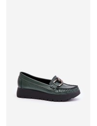 Leather Moccasins On Platform With Decoration Dark Green Zazoo 10141 - 10141 V.OLIWKA+CN