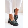 Leather Moccasins On Platform With Decoration Dark Green Zazoo 10141 - 10141 V.OLIWKA+CN