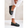 Leather Moccasins On Platform With Decoration Dark Green Zazoo 10141 - 10141 V.OLIWKA+CN