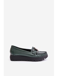 Leather Moccasins On Platform With Decoration Dark Green Zazoo 10141 - 10141 V.OLIWKA+CN