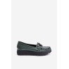 Leather Moccasins On Platform With Decoration Dark Green Zazoo 10141 - 10141 V.OLIWKA+CN