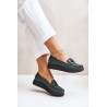 Leather Moccasins On Platform With Decoration Dark Green Zazoo 10141 - 10141 V.OLIWKA+CN