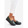 Leather Moccasins On Platform With Decoration Dark Green Zazoo 10141 - 10141 V.OLIWKA+CN