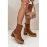 Women's Heeled Boots Made Of Eco Suede Insulated Brown Nevitas - KE218 KHAKI