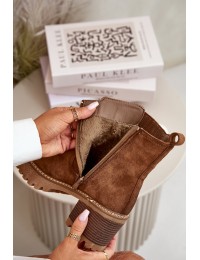 Women's Heeled Boots Made Of Eco Suede Insulated Brown Nevitas - KE218 KHAKI