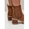 Women's Heeled Boots Made Of Eco Suede Insulated Brown Nevitas - KE218 KHAKI