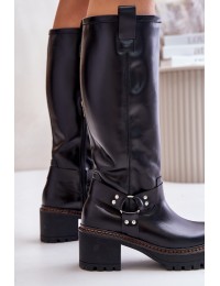 Leather Knee High Women's Boots Black Lewski 3432 - 3432 CZARNY MAT