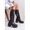 Leather Knee High Women's Boots Black Lewski 3432 - 3432 CZARNY MAT