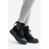 Women's Platform Boots With Decorative Lacing Black Edidda - 24BT26-7378 BLACK