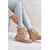 Women's Platform Boots With Decorative Lacing Brown Edidda - 24BT26-7378 CAMEL