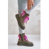 Women's Platform Boots With Decorative Lacing Leopard Green Edidda - 24BT26-7378 GREEN