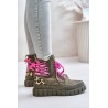 Women's Platform Boots With Decorative Lacing Leopard Green Edidda - 24BT26-7378 GREEN