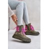 Women's Platform Boots With Decorative Lacing Leopard Green Edidda - 24BT26-7378 GREEN