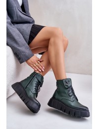 Zazoo 60511 Leather Women's Boots On Platform Insulated Dark Green - 60511 V.OLIWKA