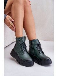 Zazoo 60511 Leather Women's Boots On Platform Insulated Dark Green - 60511 V.OLIWKA