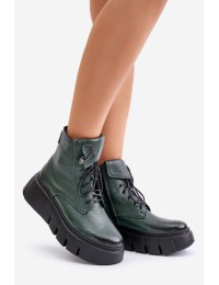 Zazoo 60511 Leather Women's Boots On Platform Insulated Dark Green - 60511 V.OLIWKA