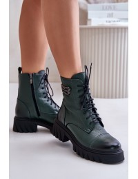 Zazoo 60486 Leather Ankle Boots Workwear Insulated Dark Green - 60486 V.OLIWKA+CN