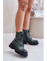 Zazoo 60486 Leather Ankle Boots Workwear Insulated Dark Green - 60486 V.OLIWKA+CN