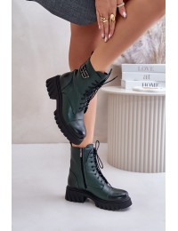 Zazoo 60486 Leather Ankle Boots Workwear Insulated Dark Green - 60486 V.OLIWKA+CN