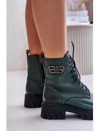 Zazoo 60486 Leather Ankle Boots Workwear Insulated Dark Green - 60486 V.OLIWKA+CN