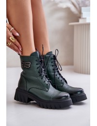 Zazoo 60486 Leather Ankle Boots Workwear Insulated Dark Green - 60486 V.OLIWKA+CN