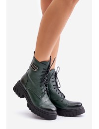 Zazoo 60486 Leather Ankle Boots Workwear Insulated Dark Green - 60486 V.OLIWKA+CN