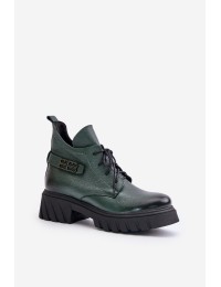 Zazoo 60483 Women's Leather Ankle Boots With Low Shaft Insulated Dark Green - 60483 V.OLIWKA+CN