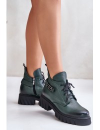 Zazoo 60483 Women's Leather Ankle Boots With Low Shaft Insulated Dark Green - 60483 V.OLIWKA+CN